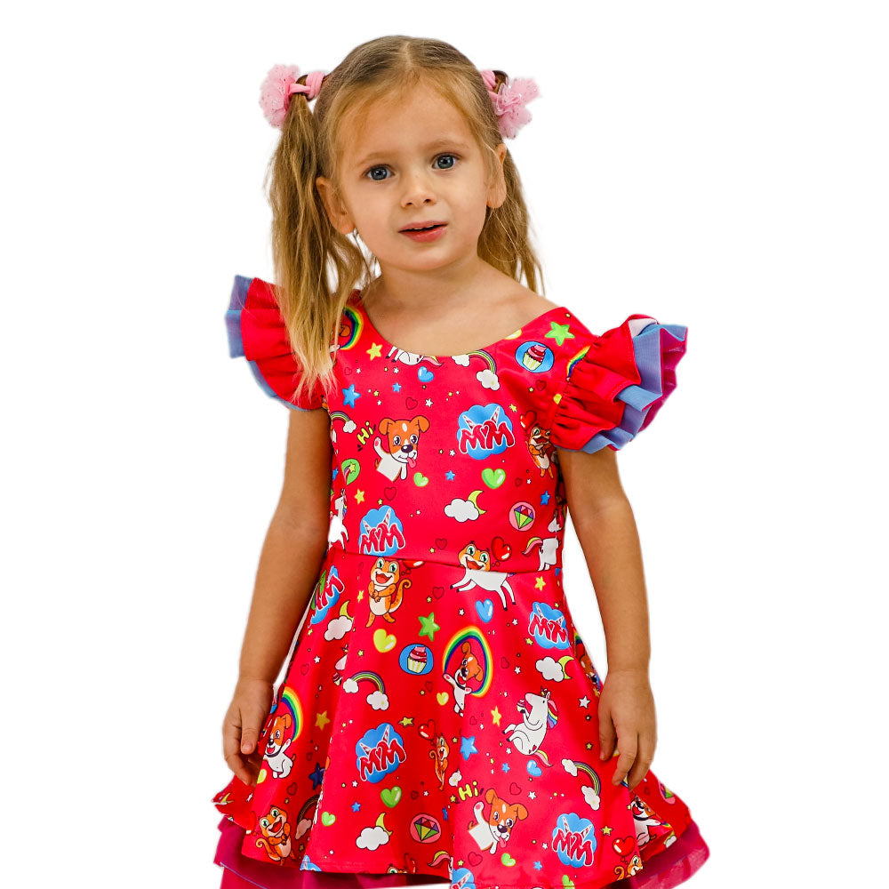 Summer Toddler Girl Clothes Short Sleeve Cartoon Print Girls Dresses f – Maya and Mary