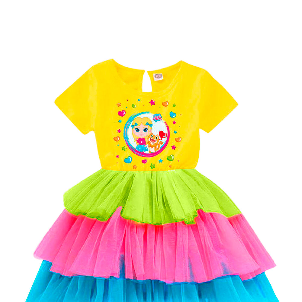 Short Sleeve Yellow Cotton and Tulle Tutu Dress for Girls Maya and Mary
